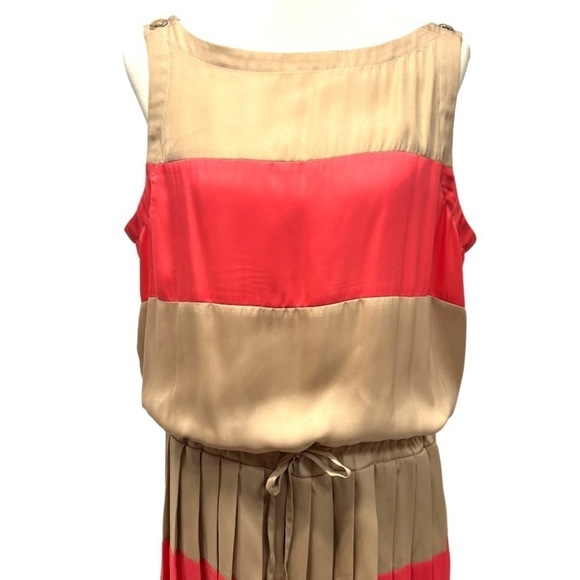 Cache Tan & Pink Color-Block Sleeveless Silky Pleat Skirt Dress Women’s XL - Picture 2 of 10